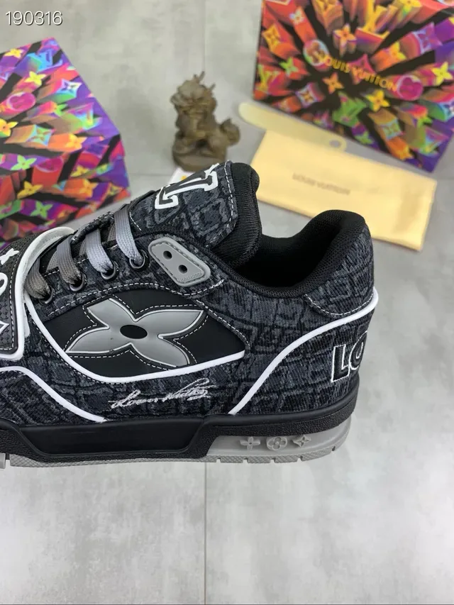 Louis Vuitton LV Trainer Black White Monogram Canvas Upper Piping Trim Lifestyle Sneakers 4