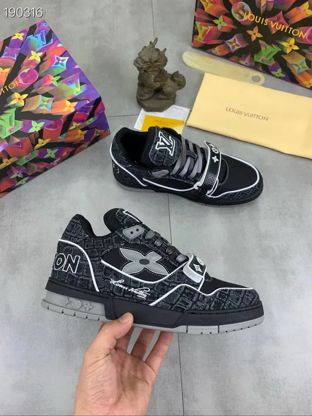 Louis Vuitton LV Trainer Black White Monogram Canvas Upper Piping Trim Lifestyle Sneakers 5