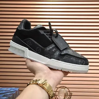 Louis Vuitton LV Trainer Black White Monogram Leather Suede Accents Lifestyle Sneakers