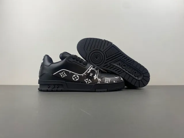 Louis Vuitton LV Trainer Black White Monogram-Print Leather Chunky Layered Sole Lifestyle Sneakers 12