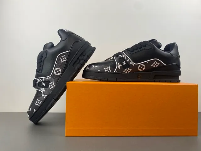 Louis Vuitton LV Trainer Black White Monogram-Print Leather Chunky Layered Sole Lifestyle Sneakers 14