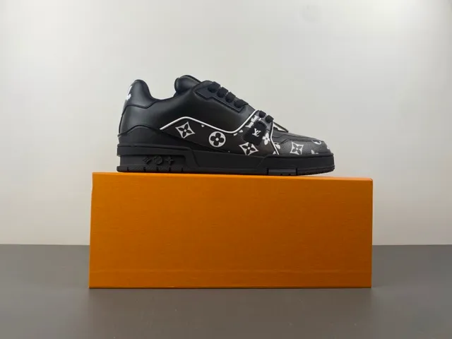Louis Vuitton LV Trainer Black White Monogram-Print Leather Chunky Layered Sole Lifestyle Sneakers 16