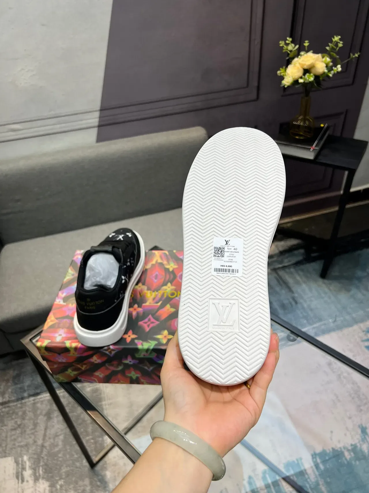 Louis Vuitton LV Trainer Black White Monogram-Print Textile Contrast Lifestyle Sneakers 6