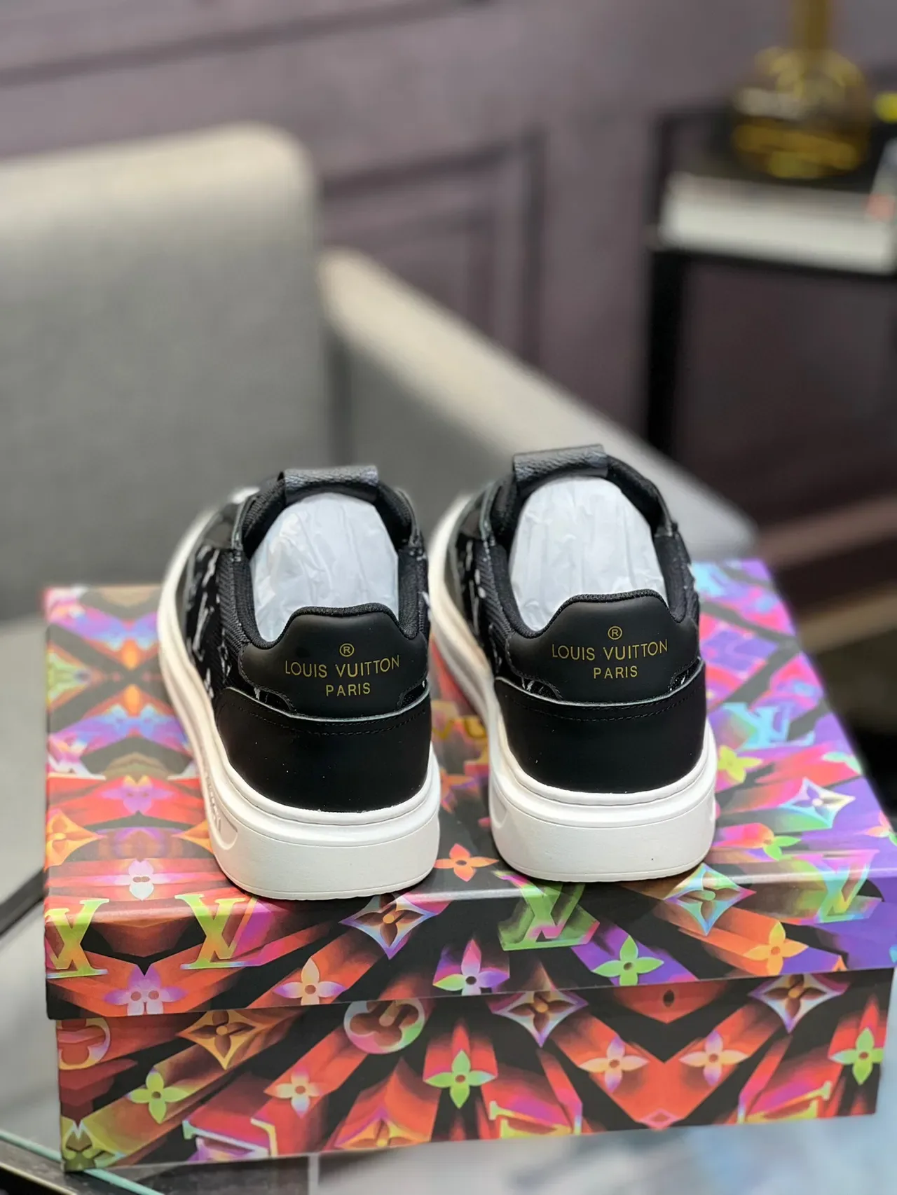 Louis Vuitton LV Trainer Black White Monogram-Print Textile Contrast Lifestyle Sneakers 7