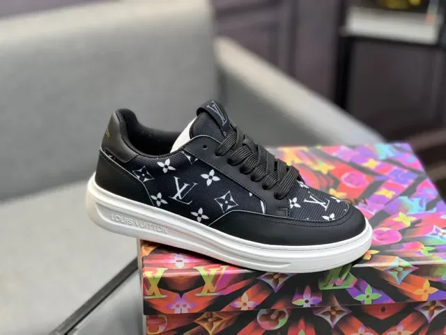 Louis Vuitton LV Trainer Black White Monogram-Print Textile Contrast Lifestyle Sneakers 9
