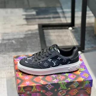 Louis Vuitton LV Trainer Black White Monogram-Printed Mesh And Leather Upper Platform Sole Lifestyle Sneakers