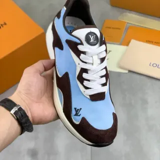 Louis Vuitton LV Trainer Azul Marrón Construcción de panel asimétrica Textil mixto y ante Calzado lifestyle sneakers