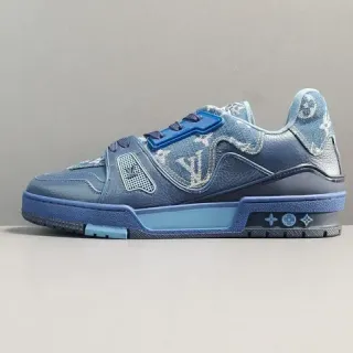 Louis Vuitton LV Trainer Zapatillas Lifestyle Azul Marino Monogramado Híbrido Denim-Cuero Esculpido Multi-Tono Media Suela