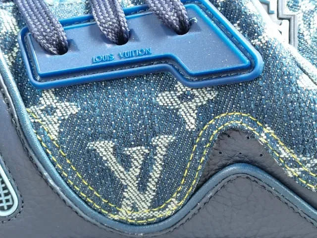 Louis Vuitton LV Trainer Blue Navy Monogrammed Denim-Leather Hybrid Sculpted Multi-Tone Midsole Lifestyle Sneakers 2
