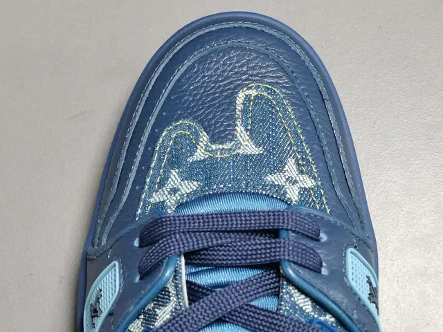 Louis Vuitton LV Trainer Blue Navy Monogrammed Denim-Leather Hybrid Sculpted Multi-Tone Midsole Lifestyle Sneakers 3