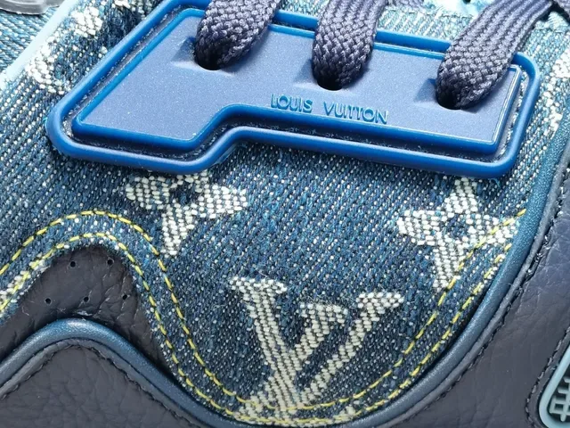 Louis Vuitton LV Trainer Blue Navy Monogrammed Denim-Leather Hybrid Sculpted Multi-Tone Midsole Lifestyle Sneakers 5