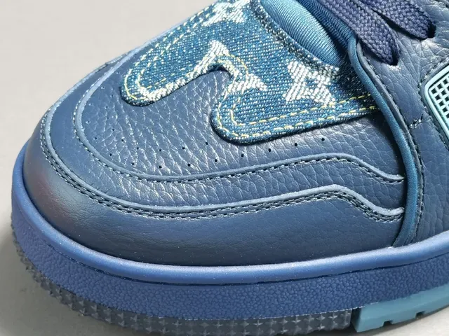Louis Vuitton LV Trainer Blue Navy Monogrammed Denim-Leather Hybrid Sculpted Multi-Tone Midsole Lifestyle Sneakers 6