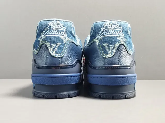 Louis Vuitton LV Trainer Blue Navy Monogrammed Denim-Leather Hybrid Sculpted Multi-Tone Midsole Lifestyle Sneakers 11