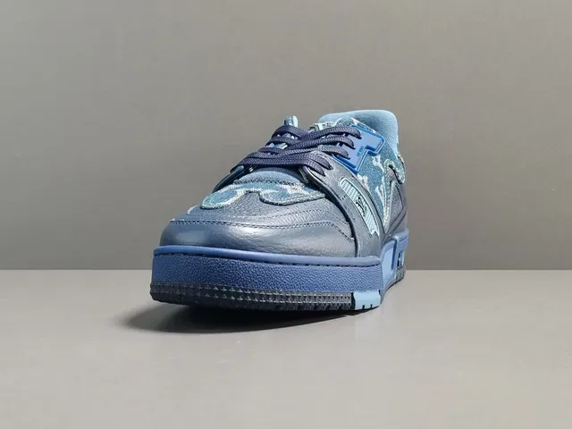 Louis Vuitton LV Trainer Blue Navy Monogrammed Denim-Leather Hybrid Sculpted Multi-Tone Midsole Lifestyle Sneakers 12