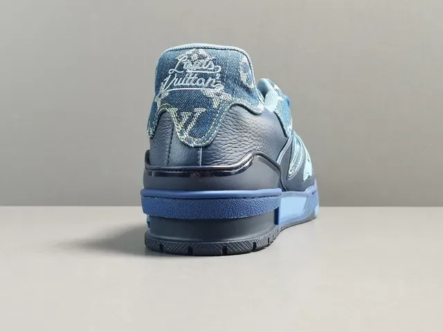 Louis Vuitton LV Trainer Blue Navy Monogrammed Denim-Leather Hybrid Sculpted Multi-Tone Midsole Lifestyle Sneakers 13