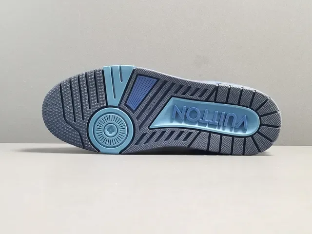 Louis Vuitton LV Trainer Blue Navy Monogrammed Denim-Leather Hybrid Sculpted Multi-Tone Midsole Lifestyle Sneakers 14