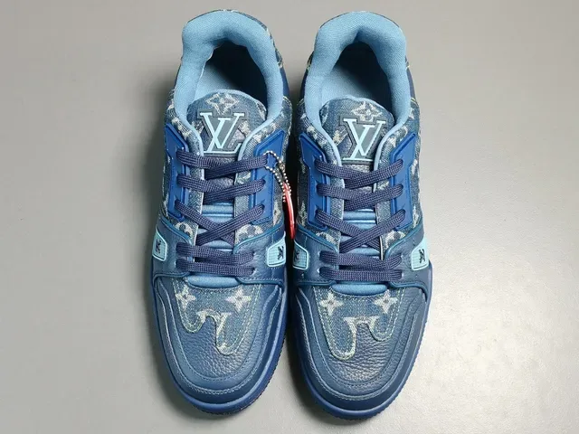 Louis Vuitton LV Trainer Blue Navy Monogrammed Denim-Leather Hybrid Sculpted Multi-Tone Midsole Lifestyle Sneakers 18