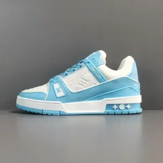 Louis Vuitton LV Trainer Azul Blanco Construcción de Jaula en Capas Sistema de Correa Asimétrica Zapatillas Lifestyle