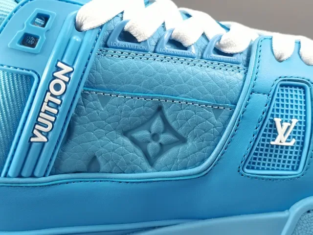 Louis Vuitton LV Trainer Blue White Monochrome Cyan Embossed Monogram Lifestyle Sneakers 5