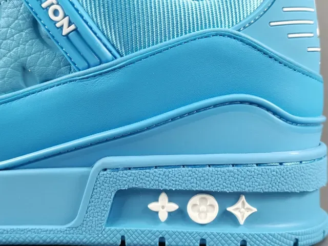 Louis Vuitton LV Trainer Blue White Monochrome Cyan Embossed Monogram Lifestyle Sneakers 7