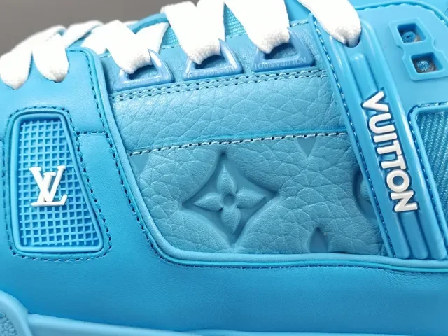 Louis Vuitton LV Trainer Blue White Monochrome Cyan Embossed Monogram Lifestyle Sneakers 8