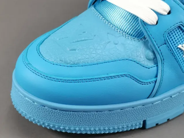 Louis Vuitton LV Trainer Blue White Monochrome Cyan Embossed Monogram Lifestyle Sneakers 9