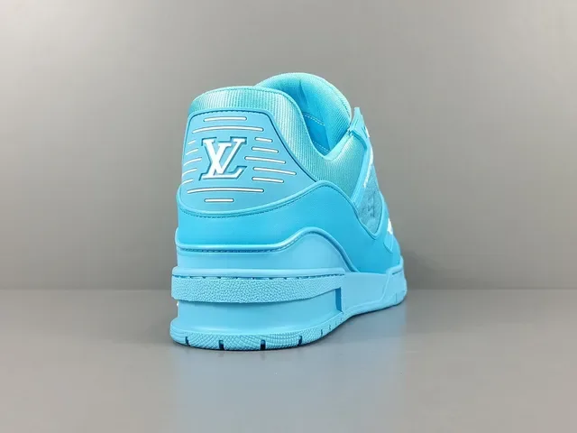 Louis Vuitton LV Trainer Blue White Monochrome Cyan Embossed Monogram Lifestyle Sneakers 14