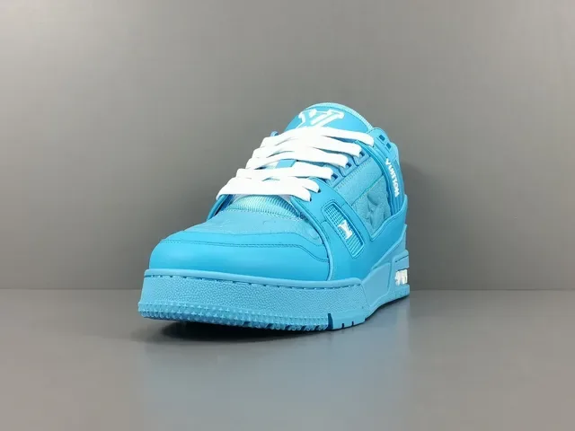 Louis Vuitton LV Trainer Blue White Monochrome Cyan Embossed Monogram Lifestyle Sneakers 15