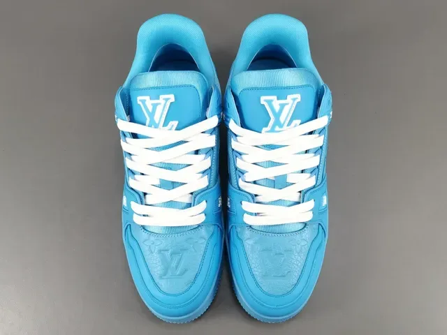 Louis Vuitton LV Trainer Blue White Monochrome Cyan Embossed Monogram Lifestyle Sneakers 16