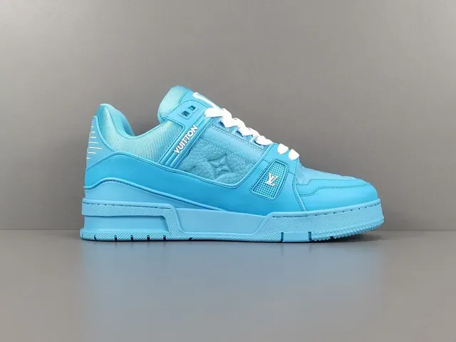 Louis Vuitton LV Trainer Blue White Monochrome Cyan Embossed Monogram Lifestyle Sneakers 18