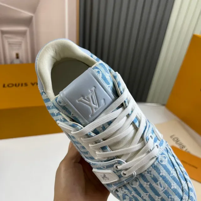 Louis Vuitton LV Trainer Blue White Striped Monogram Canvas Chunky Sculpted Midsole Lifestyle Sneakers 3