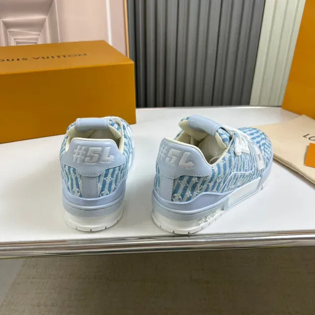 Louis Vuitton LV Trainer Blue White Striped Monogram Canvas Chunky Sculpted Midsole Lifestyle Sneakers 6