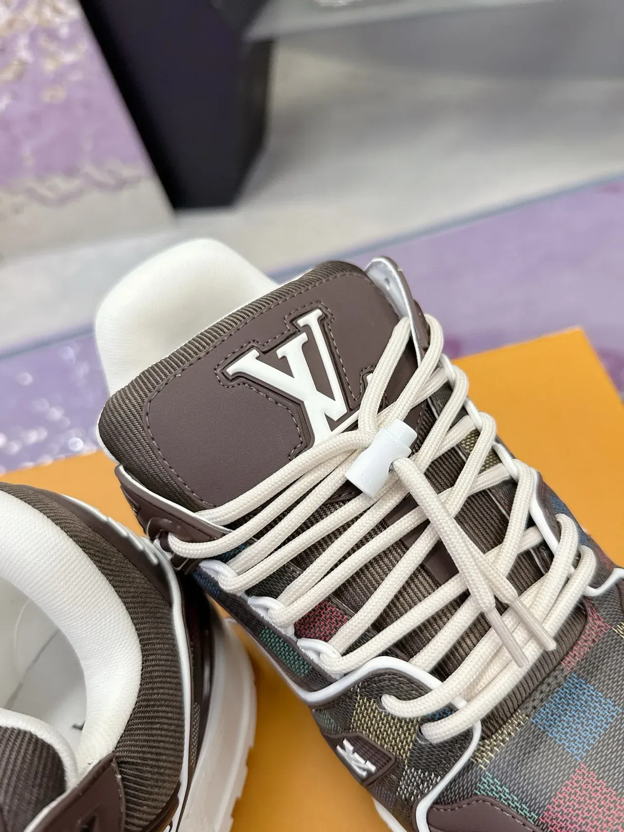 Louis Vuitton LV Trainer Brown Multicolor Checkered Upper Monogrammed Tongue Lifestyle Sneakers 7