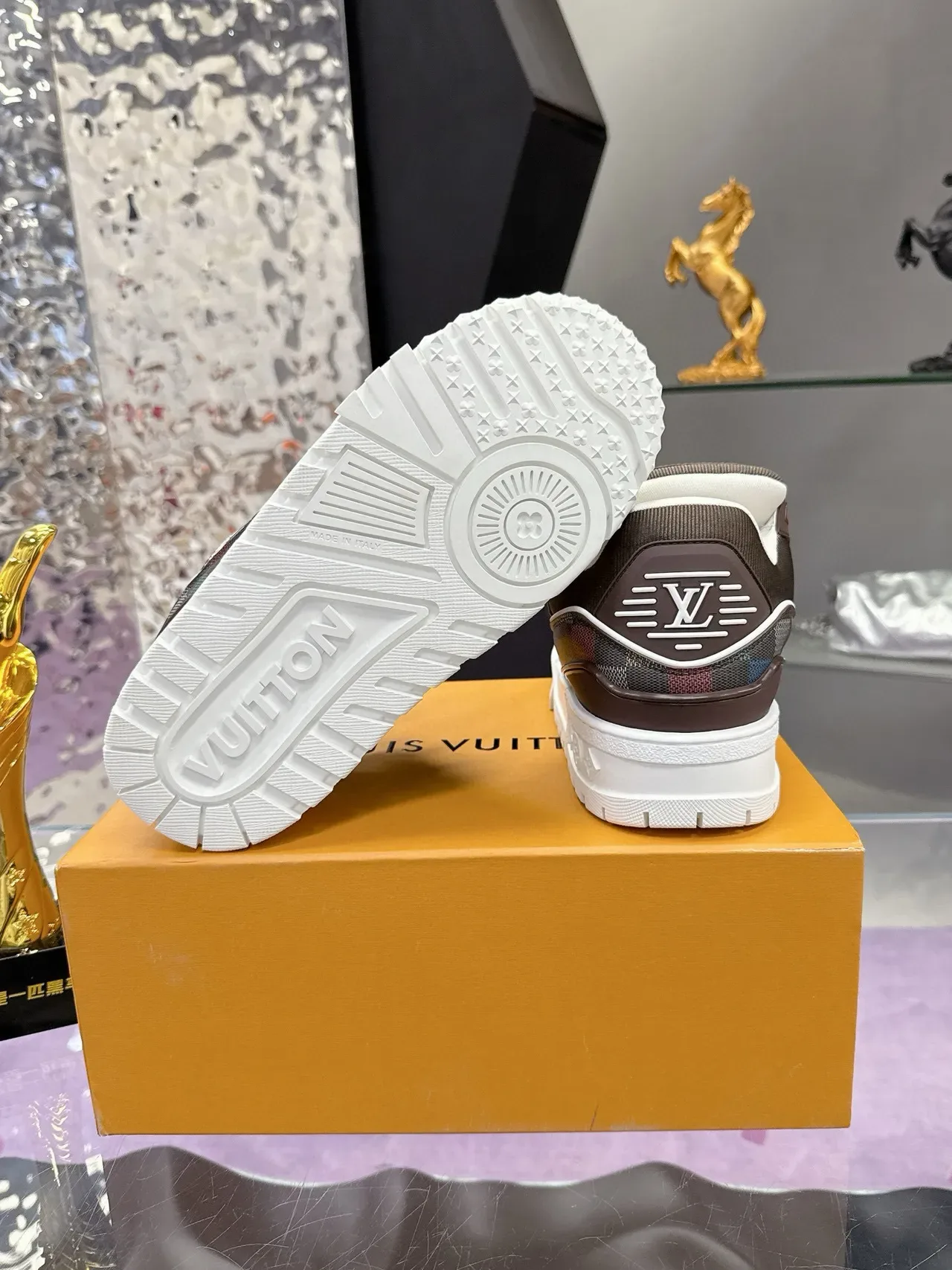 Louis Vuitton LV Trainer Brown Multicolor Checkered Upper Monogrammed Tongue Lifestyle Sneakers 9