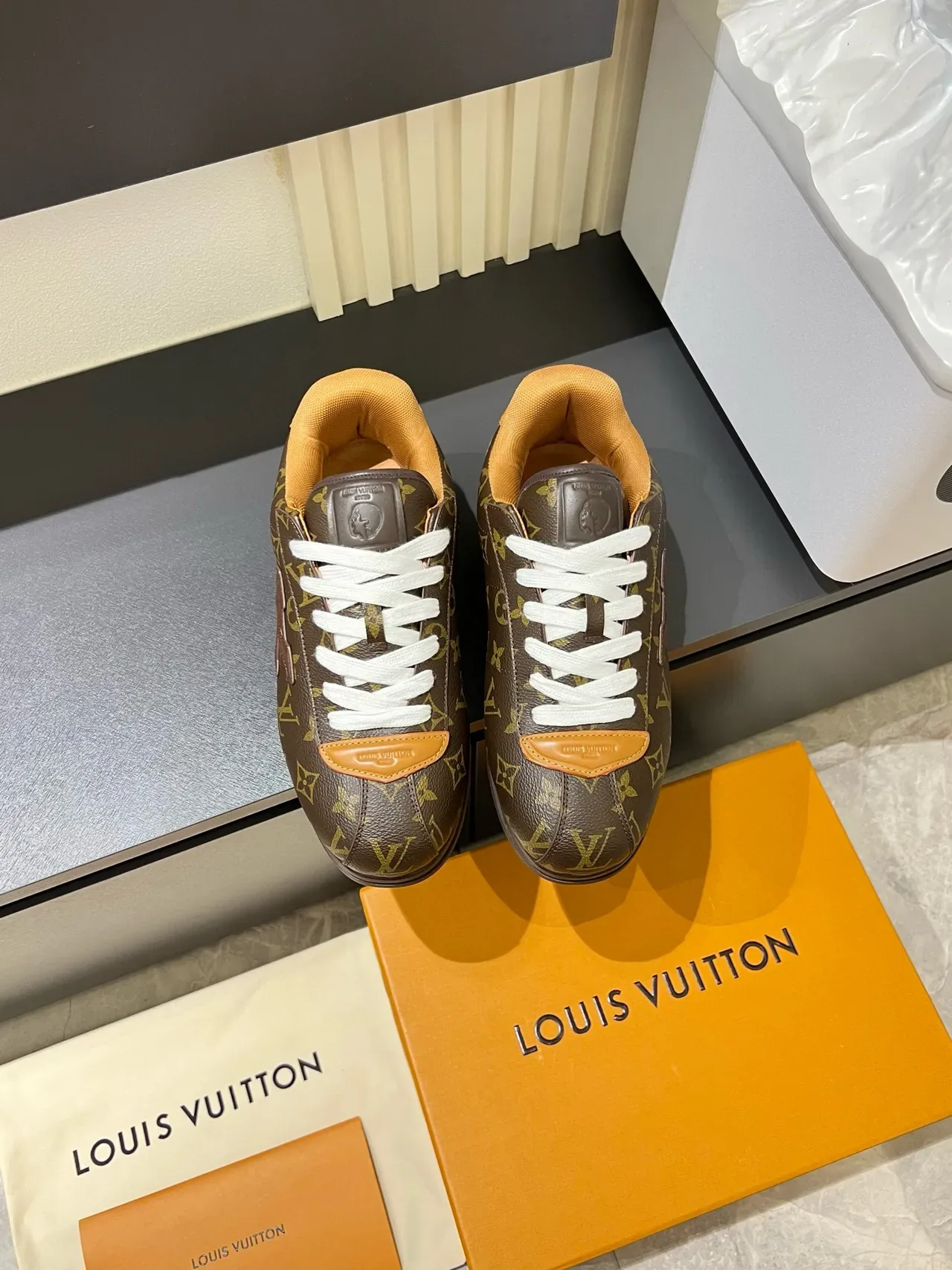 Louis Vuitton LV Trainer Brown Orange Monogram Canvas Embossed Logo Lifestyle Sneakers 2