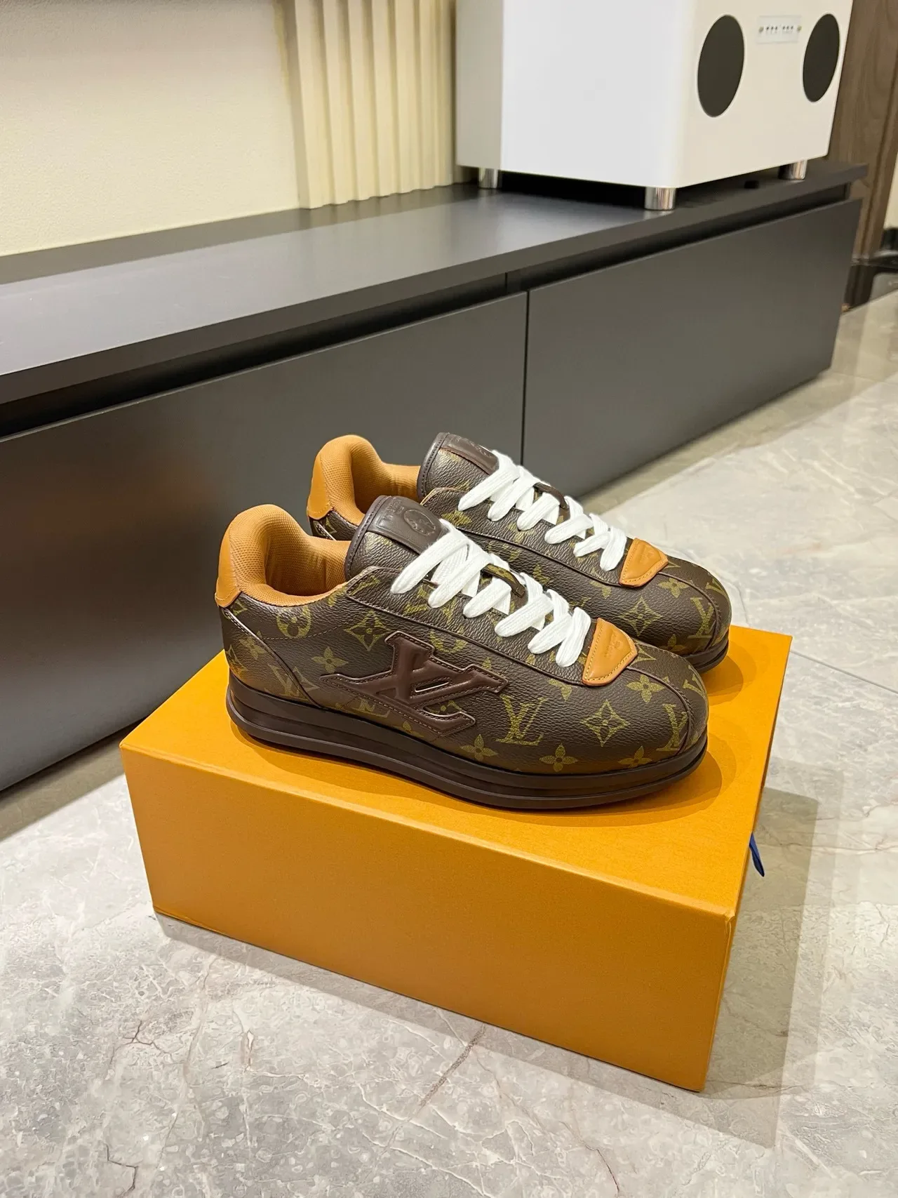 Louis Vuitton LV Trainer Brown Orange Monogram Canvas Embossed Logo Lifestyle Sneakers 3
