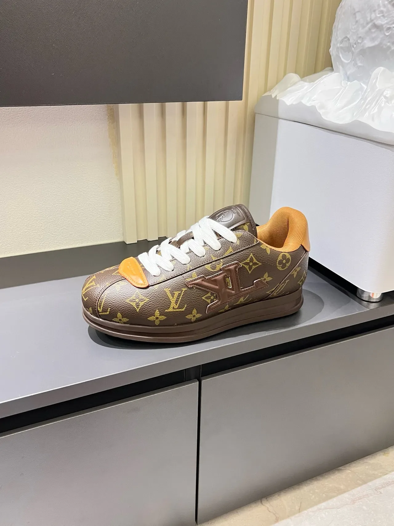 Louis Vuitton LV Trainer Brown Orange Monogram Canvas Embossed Logo Lifestyle Sneakers 5