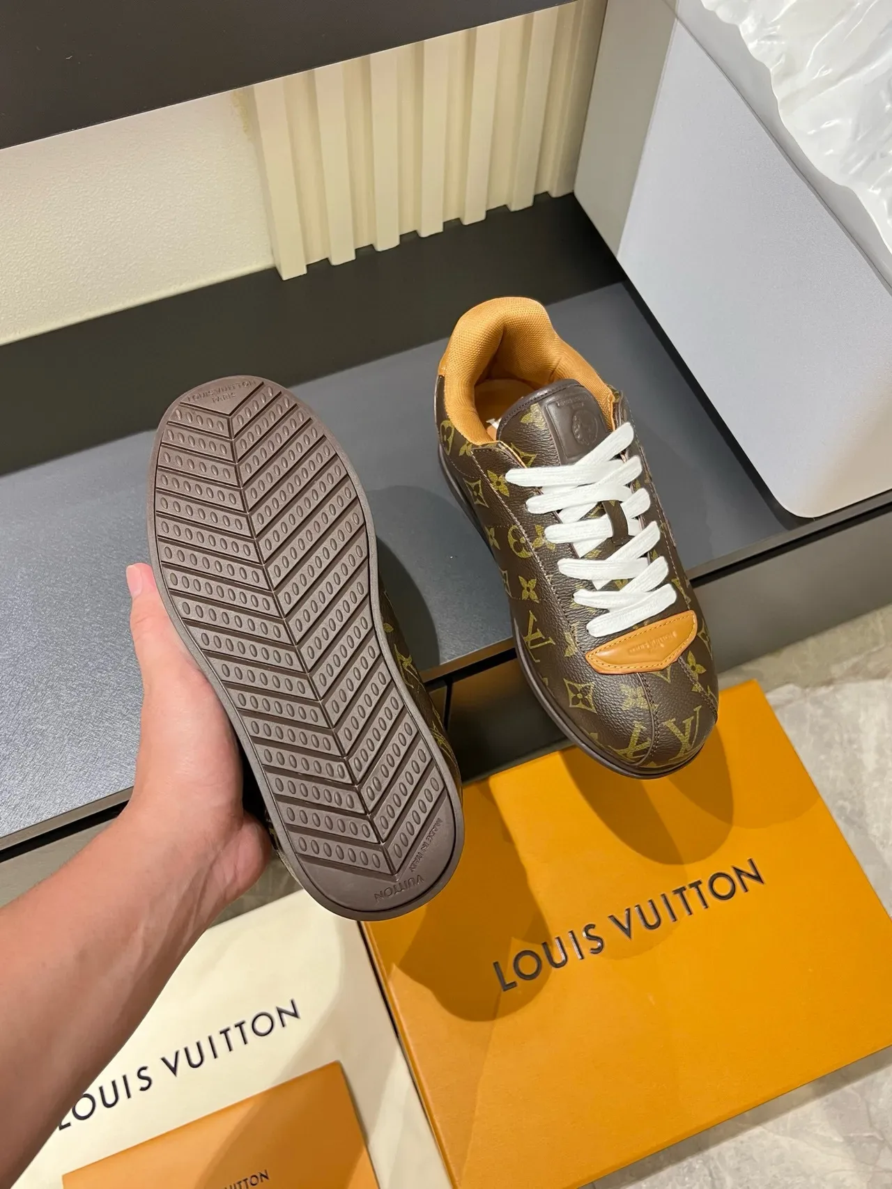 Louis Vuitton LV Trainer Brown Orange Monogram Canvas Embossed Logo Lifestyle Sneakers 7