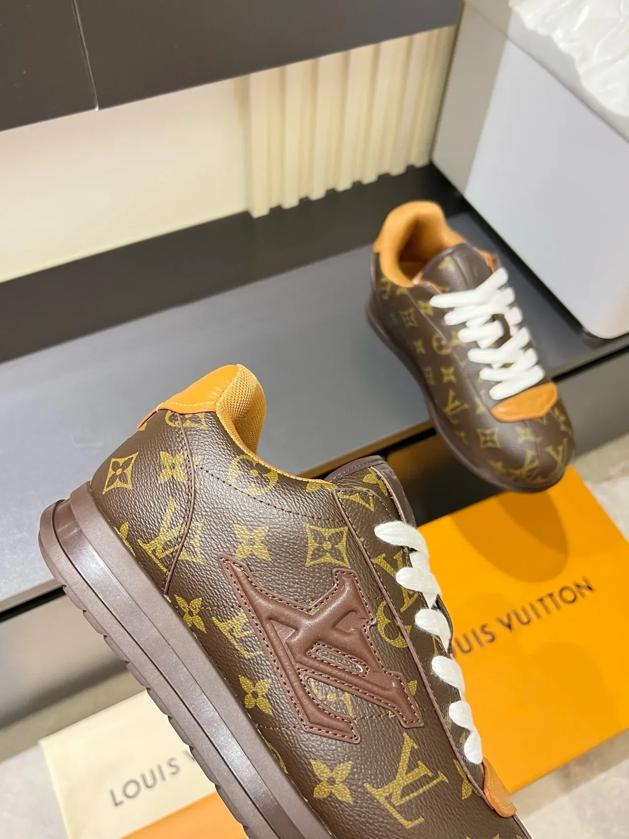 Louis Vuitton LV Trainer Brown Orange Monogram Canvas Embossed Logo Lifestyle Sneakers 8