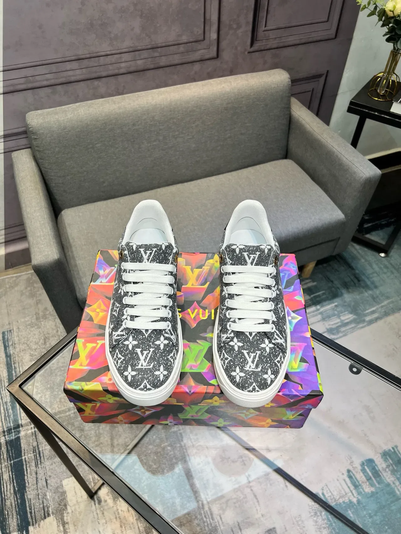 Louis Vuitton LV Trainer Gray White Monogram Canvas Low-Top Lifestyle Sneakers 2