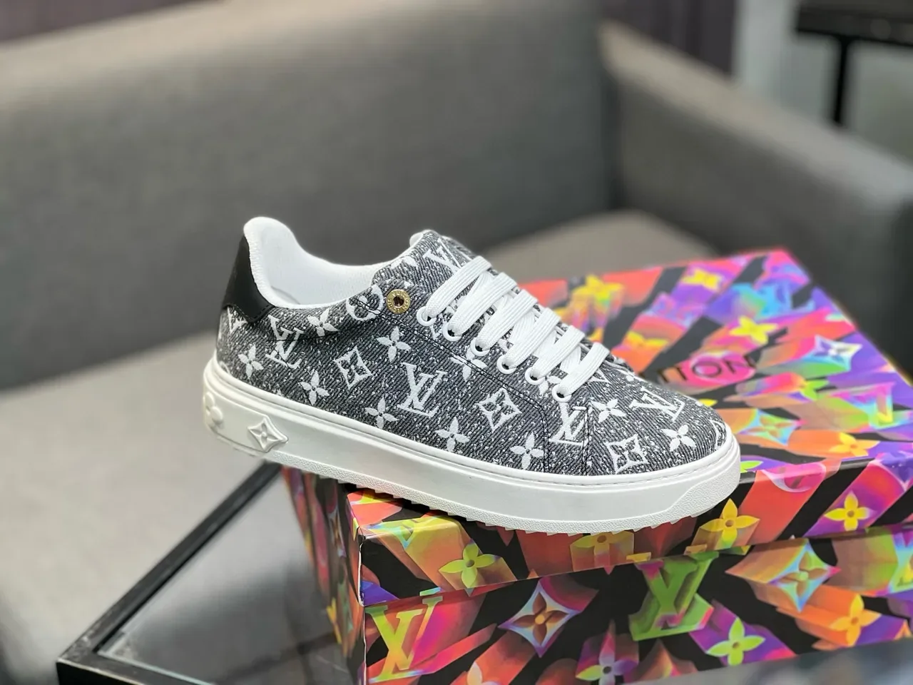 Louis Vuitton LV Trainer Gray White Monogram Canvas Low-Top Lifestyle Sneakers 9