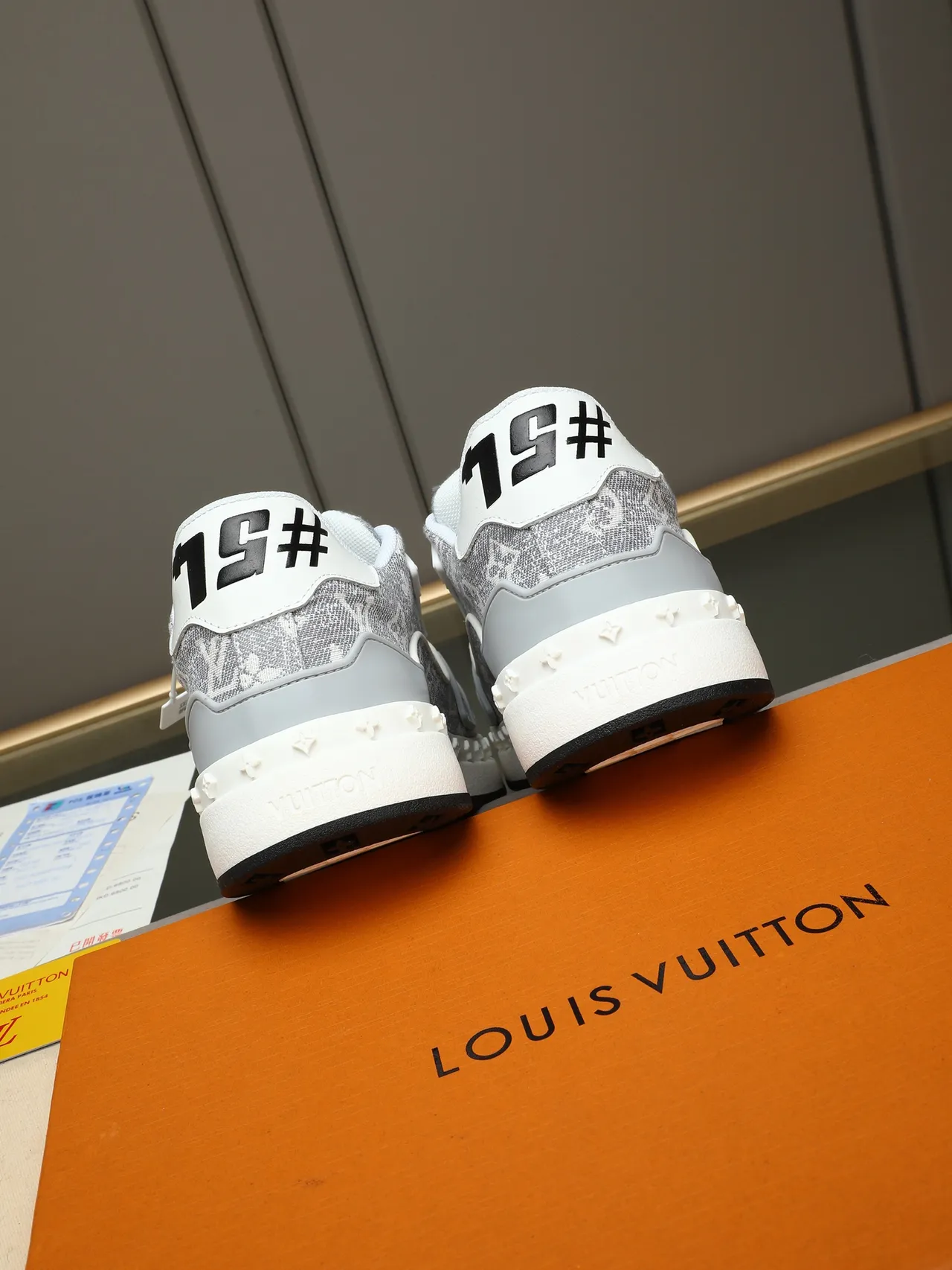 Louis Vuitton LV Trainer Gray White Monogrammed Canvas Upper Chunky Platform Sole Lifestyle Sneakers 3