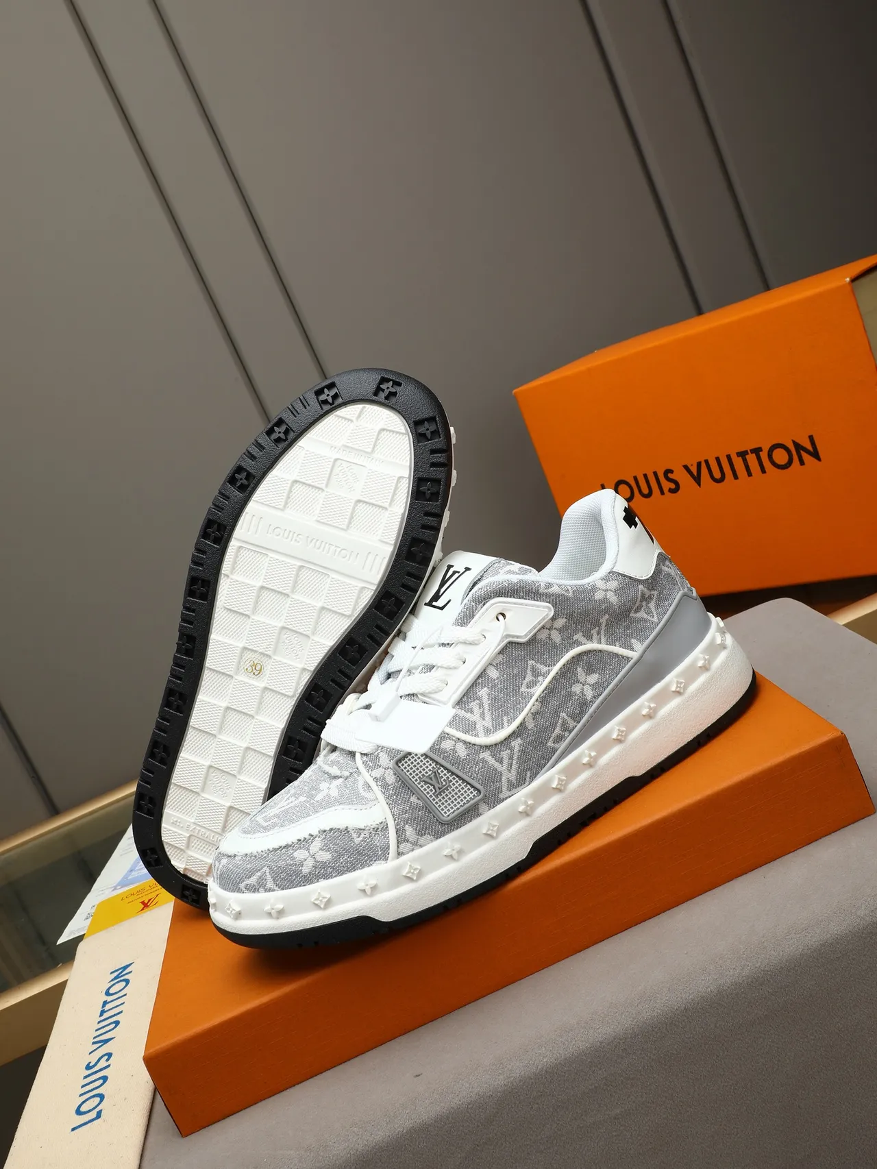 Louis Vuitton LV Trainer Gray White Monogrammed Canvas Upper Chunky Platform Sole Lifestyle Sneakers 4