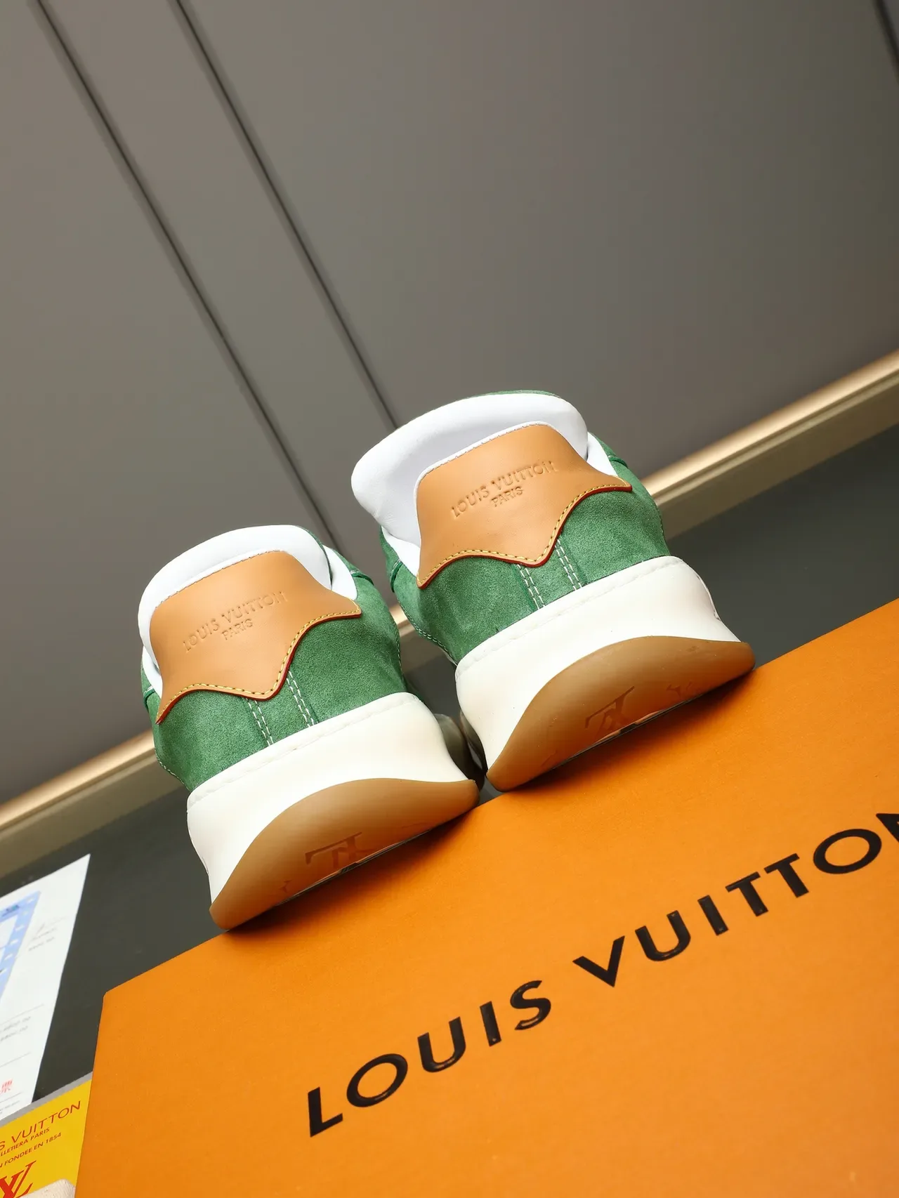 Louis Vuitton LV Trainer Green Beige Suede Upper Contrast Paneling Lifestyle Sneakers 3
