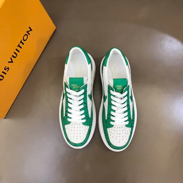 Louis Vuitton LV Trainer Green White Monogram-Print Textile Platform Sole Lifestyle Sneakers 2