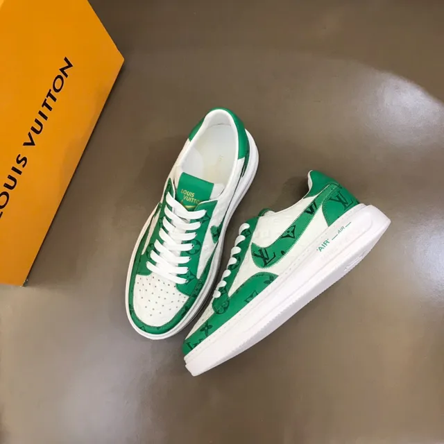 Louis Vuitton LV Trainer Green White Monogram-Print Textile Platform Sole Lifestyle Sneakers 3