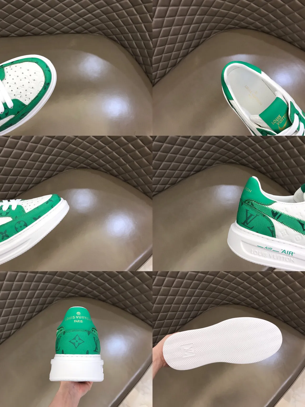 Louis Vuitton LV Trainer Green White Monogram-Print Textile Platform Sole Lifestyle Sneakers 9