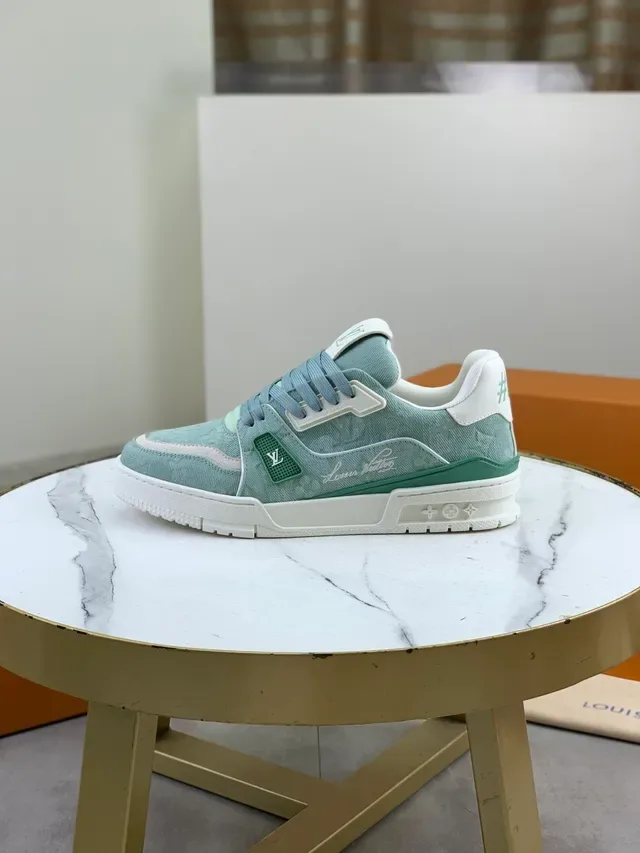 Louis Vuitton LV Trainer Mint Green Textured Monogram Lifestyle Sneakers 5
