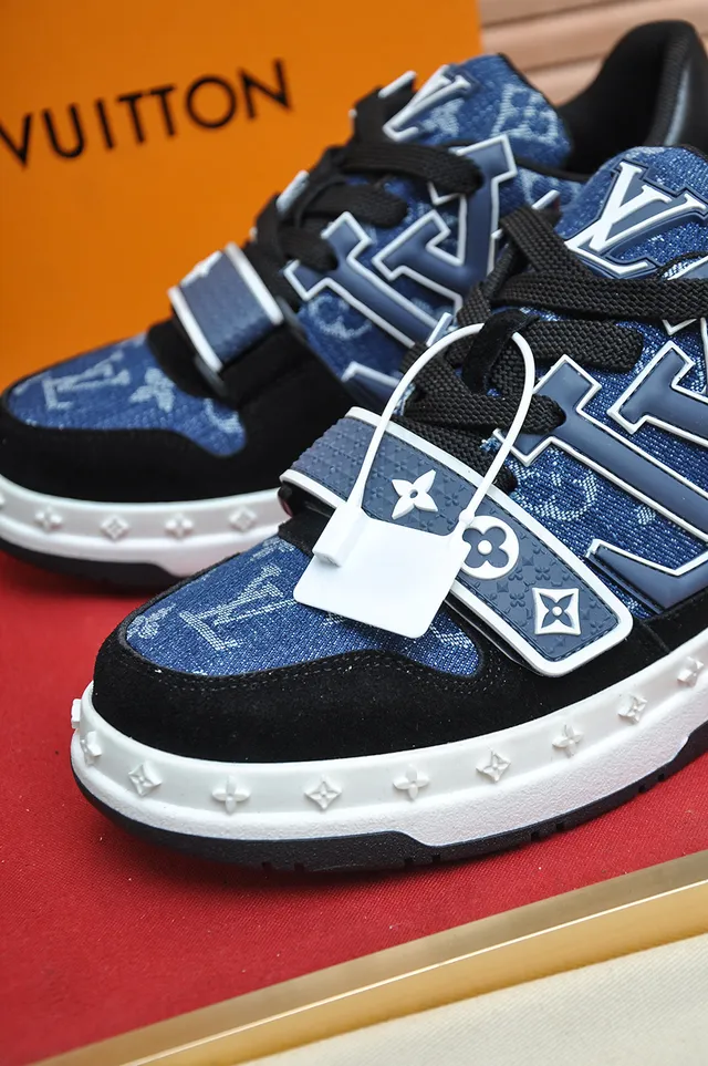 Louis Vuitton LV Trainer Navy Black Monogram Canvas Suede Overlays Lifestyle Sneakers 2