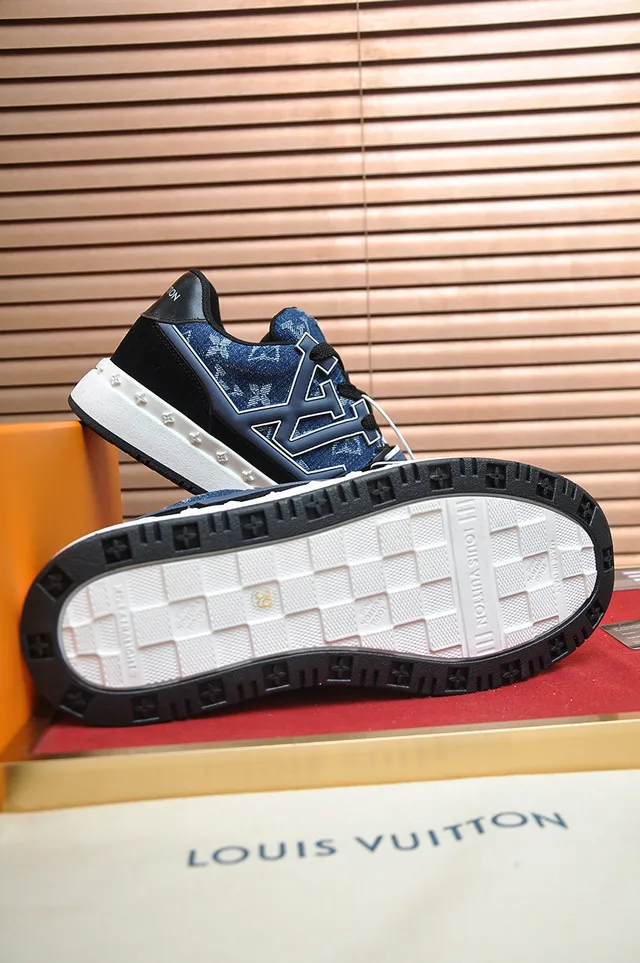 Louis Vuitton LV Trainer Navy Black Monogram Canvas Suede Overlays Lifestyle Sneakers 3
